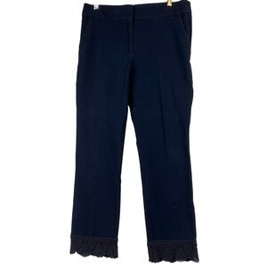 Ann Taylor Factory Womens 4 Flat Front Pants Lace Trim Navy Stretch Preppy Y2K